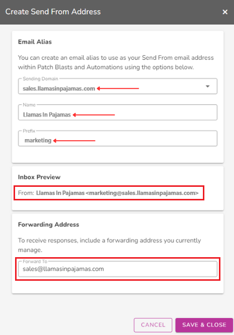 sending email alias